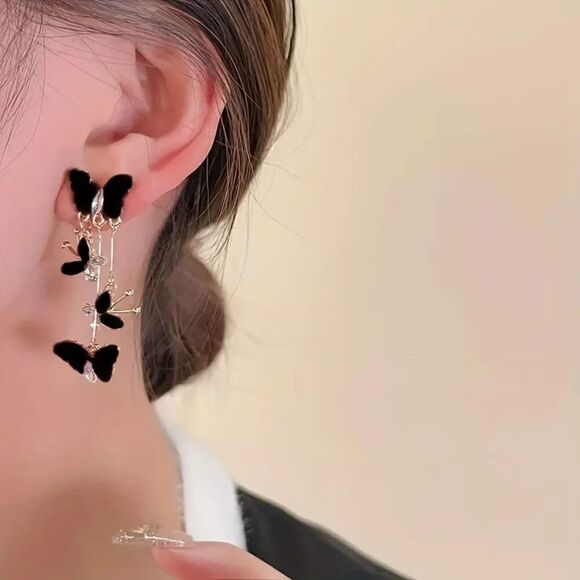 NIB - Dangling Black & Gold Butterfly Earrings - Picture 2 of 4